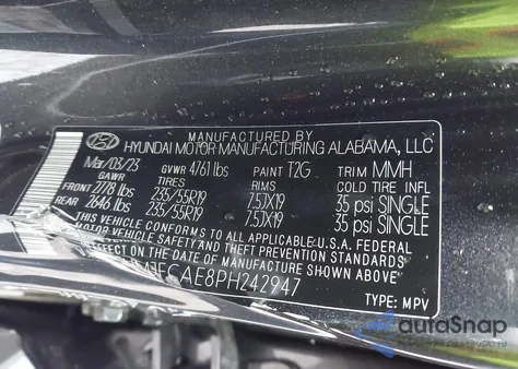 2023 Hyundai Tucson Sel из США, поврежденный, VIN 5NMJFCAE8PH242947